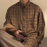 Aidase Spring Clothing Men's Casual Japanese Plaid Shirt Vintage Streetwear Turn Down Collar Button Long-sleeved Check Tops Stylish aidase-shop