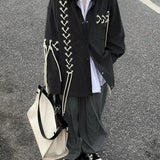 Aidase Unisex Vintage Punk Black Shirt Coat Men Women Spring Autumn Japanese Harajuku Tie Rope Top Versatile High Street Shirt aidase-shop