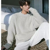 Fleece Sweaters Men Korean Thicken Warm Knitting Autumn Winter Loose Casual Mohair Long Sleeve Pullovers Streetwear aidase-shop
