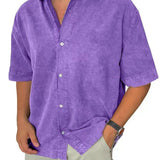 AIDASE  -  Mens Spring Summer Shirt Short Sleeve Loose Solid Retro Casual Holiday Blouse Breathable Lightweight Beach Button Shirt aidase-shop