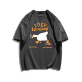 AIDASE  -  Cartoon Smoking Goose Print T-shirt Short Sleeved Round Neck Youth Loose Fitting Top Tees Men Women Unisex Couple Cotton T-shirt aidase-shop