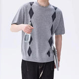 AIDASE  -  Men's Fashion Graphic Print Knit T Shirts Spring Summer Casual O Neck Short Sleeve T-shirt Vintage Mens Knitting Pullover aidase-shop