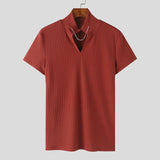 AIDASE  -  British Style V-neck Knitted T shirts Men Solid Business Pit Stripes Short Sleeved Tops Summer Fashion Versatile Kint  T-shirts aidase-shop