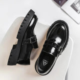 Men Harajuku Korean Style Streetwear Business Casual Thick Platform Leather Wedding Loafers Shoes Male Leather Shoe Man aidase-shop