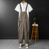 AIDASE  -  Men Loose Fit Bib Overalls Pockets Cargo Pants Hip Hop Golden Buttons Dungarees Casual Suspenders Jumpsuits aidase-shop