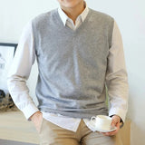 AIDASE  -  Men's Sleeveless Thickened V-neck Knitted Sweater Vest Casual Autumn Winter New Style Pure Color Short Sleeve Knitwear aidase-shop