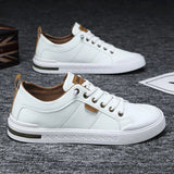 AIDASE  -  Fashion Men's Black Leather Sneakers Retro Lace-Up Thick Sole Comfortable Casual Walking Footwear aidase-shop