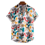 AIDASE  -  Roll-Up Sleeves Men'S Shirt With Pocket Casual Men'S Loose Lapel Print Color Contrast Ethnic Short Sleeve Roupas Masculinas aidase-shop
