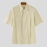 AIDASE  -  Men Shirt Striped Patchwork Lapel Short Sleeve Button Men Clothing Streetwear Korean Style Loose Fashion Casual Tops Men aidase-shop