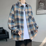 Aidase Long Sleeve Plaid Shirts Men Autumn Casual Loose Harajuku Vintage High Street Daily All-match Gentleman Camisa Plus Size 5XL-M