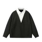 Aidase Spring Autumn Sweatshirts Men Casual Loose Turn Down Collar Hoodies Male Fake Two Pieces Pullovers Man aidase-shop