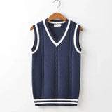 Aidase Striped White Knitted Sweaters for Men Blue Sleeveless Man Clothes V Neck Vest Red Waistcoat Jumpers Sweat-shirt Cigaret Cotton aidase-shop