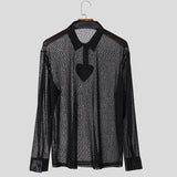AIDASE  -  Tops 2025 American Style Sexy Men Hollowed Love Pattern Shirt Casual Clubwear Male Hot Selling Lapel Long Sleeved Blouse aidase-shop