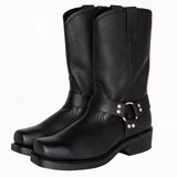 Men's Vintage Cowboy Boots High Top Chain Buckle Strap Men Knight Boots Riveted Man Square Heel Short Boots Large Size 38-48 aidase-shop