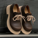 AIDASE  -  Fashionable Men Large-headed Derby Shoes Casual High-end Thick-soled Height-increasing Leather Shoes British-style Casual Shoes aidase-shop