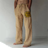 Aidase Vintage Men Cotton Linen Pants Drawstring Elastic Oversize Jogger Hip Hop Print Long Trousers Spring Summer New casual pants