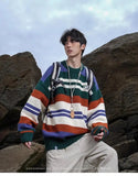 AIDASE  -  Winter Men's Retro O-neck Sweater with Contrasting Stripes Casual Loose Pullover Sweater for Teenagers Preppy Striped Cardigan aidase-shop