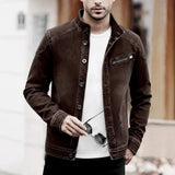 AIDASE  -  Vintage New Fashion Men Solid Color Single Breasted Stand Collar Long Sleeve Casual Daily Trendy Denim Jackets Male Coats Tops