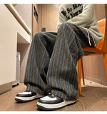 Aidase American Vintage Maillard Striped Casual Pants For Men Loose Straight Leg Wide Leg Trousers Autumn Winter Thick Woolen Pants aidase-shop