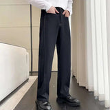 AIDASE  -  Spring Casual Men's Suit Pants Pocket Design Korea Fashion Straight Trousers Loose Solid Color aidase-shop