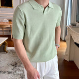 AIDASE  -  Summer Thin Ice Silk Casual Polo Shirts Men Knitted Short Sleeve Turn-down Collar Pullover Top For Mens Fashion Solid Polo Shirt aidase-shop