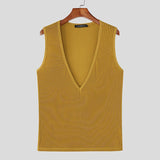 AIDASE  -  Men Tank Tops Knitted Deep V Neck Sleeveless Male Vests Summer Streetwear 2025 Solid Color Sexy Fashion Men Clothing aidase-shop