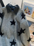 AIDASE  -  American Red Star Print Y2K Sweaters Women Patchwork Knitted Jumpers Tops Loose Female Design Turn Down Collar Pullovers Tops aidase-shop