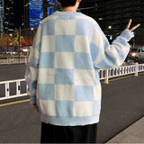 Aidase Plaid Fashion Sweater Pullovers Men Ins Hong Kong All-matching Streetwear Loose Trendy Knitwear Jumpers Teen Vintage Male Chic aidase-shop
