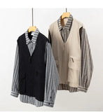 AIDASE  -  Fake Two-Piece Men's Shirt Personality Patchwork Vest Jacket Trendy Lapel Long Sleeve Men Tops Fashion Clothing 21E6591 aidase-shop
