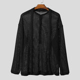 AIDASE  -  Men Sweater Solid V Neck Long Sleeve Hollow Out See Through Male Pullovers Streetwear Loose Fashion Casual Men Clothing aidase-shop