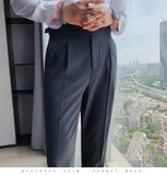 Men British Style Suits Pants New Male Solid High Waist Trousers High Quality Men Formal Slim Fit Business Casual Suit Pants aidase-shop