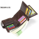 AIDASE  -  Men's Short Genuine Leather Wallet Vintage Coin Purse Top Layer Cowhide Vertical Card Holder Large Capacity aidase-shop