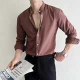 AIDASE  -  Solid Color Men's Stand Collar Long Sleeve Shirt, 2025 Spring Coat, Daily Urban Top.M-4XL