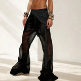 AIDASE  -  Men Pants Mesh Patchwork See Through Pleated Casual Trousers Men Sexy Loose Streetwear Fashion Unisex Long Pants S-3XL aidase-shop