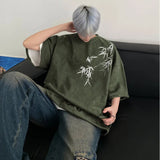 AIDASE  -  Summer Suede Bamboo Print Short Sleeve Retro Casual Loose Half Sleeve Trendy Fashion Multicolor Men Women Tops