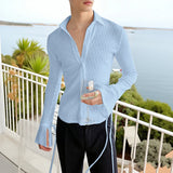AIDASE  -  Men Shirt See Through Mesh Lapel Flare Long Sleeve Men Clothing Sexy Fashion Casual Party Casual Camisetas S-3XL aidase-shop