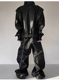 Autumn Winter Oversized Cool Waterproof Windproof Black Pu Leather Jacket Men Zip Up Luxury Designer Clothes aidase-shop