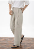 AIDASE  -  Mens Cropped Linen Blend Dress Pants Casual Drawstring High Waist Breathable Suit Trousers Japanese Clean Fit Straight Trousers aidase-shop