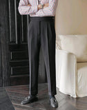 Aidase  England Style Naples Suit Pants For Men Mid High Waist Paris Buckle Straight Trousers Spring Autumn Fashion Business Casual Pant
