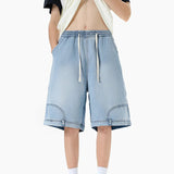 AIDASE  -  Summer New Trend Male Denim Shorts Reverse-padded Pocket Decoration Drawstring Straight-leg Loose All-match Pants 21E6688 aidase-shop