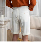 AIDASE  -  Italian Style Naples Shorts Men Summer Seersucker High Waisted Paris Buckle Suit Middle Pants England Business Casual Shorts aidase-shop