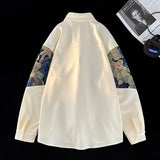 Aidase Patchwork Bear Long Sleeve Shirt for Men Retro Loose Couple Shirt Jacket Large Size Unisex Blouses aidase-shop