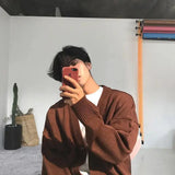 Aidase Man Clothes V Neck Solid Color Black Knitted Sweaters for Men Plain Cardigan Jacket Coat  Wool Japanese Harajuku Fashion A aidase-shop