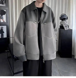 AIDASE  -  Trend Men's Jacket PU Leather Faux Suede Patchwork Design Contrast Color Casual Long Sleeve Lapel Male Coat Tide 21E7100 aidase-shop