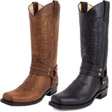 Luxury Cowboy Boots for Men Vintage Knight Shoes Leather Embroidery Mid Heel Motorcycle Boots New Casual West Boot Botas aidase-shop