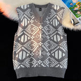 AIDASE  -  Fashion College Style Sweater Vest Men's V-neck Japanese Retro Knitted Sweater Daily Sleeveless Simple Jacquard Design aidase-shop