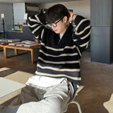 Autumn Men's Luxury Knitted Patchwork Pullovers Sweater Korean Turtleneck Zipper Long Sleeve Loose Stylish Texture M-3XL aidase-shop