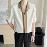 AIDASE  -  Summer New Color Darkwear Button Ice Silk Cuban Collar Mid Sleeve Shirt Contrast Color Male Tops Loose aidase-shop