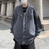 Aidase Mens Autumn Winter American Retro Deconstructed Y2k Zipper Knitted Sweater Genderless Essential Casual Trendy Street Sweater aidase-shop