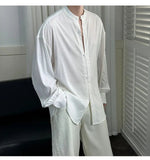 AIDASE  -  Simple Male Shirt 2025 Summer New Niche Design Casual Trendy Long Sleeve Stand Collar Tops Versatile Menswear Tide aidase-shop